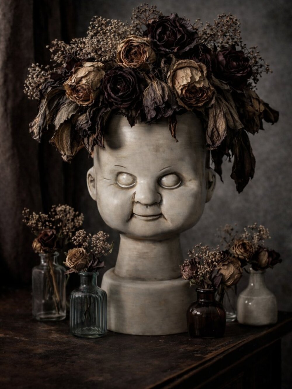 Killstar Creepy Baby Doll Head Vase Gothic Home Decor Goth Planter New In Box